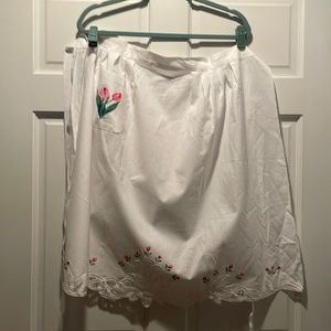 Floral Embroidered White Apron with Hand-painted Tulip